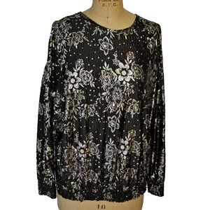 Vintage 80s Silver Threads Floral Elastic Blouse